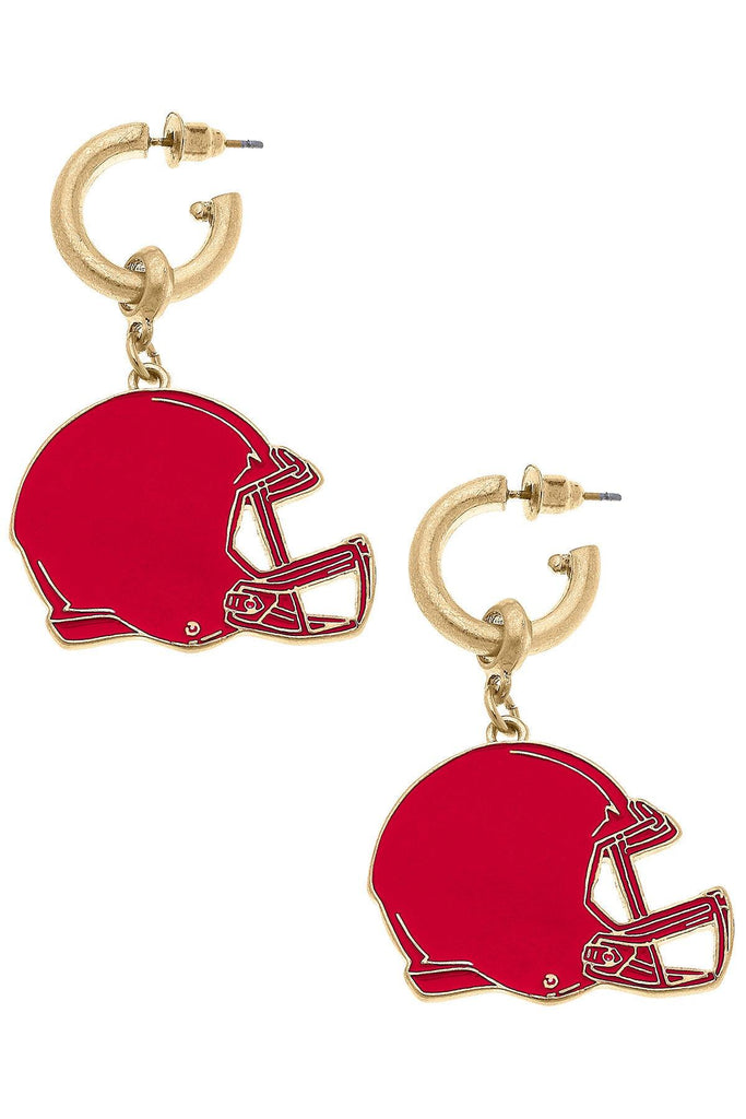 Game Day Football Helmet Enamel Earrings in Red - Canvas Style