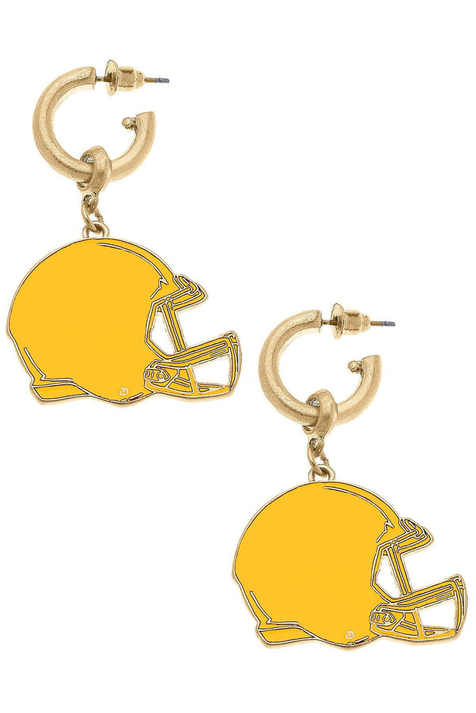 Game Day Football Helmet Enamel Earrings in Yellow - Canvas Style