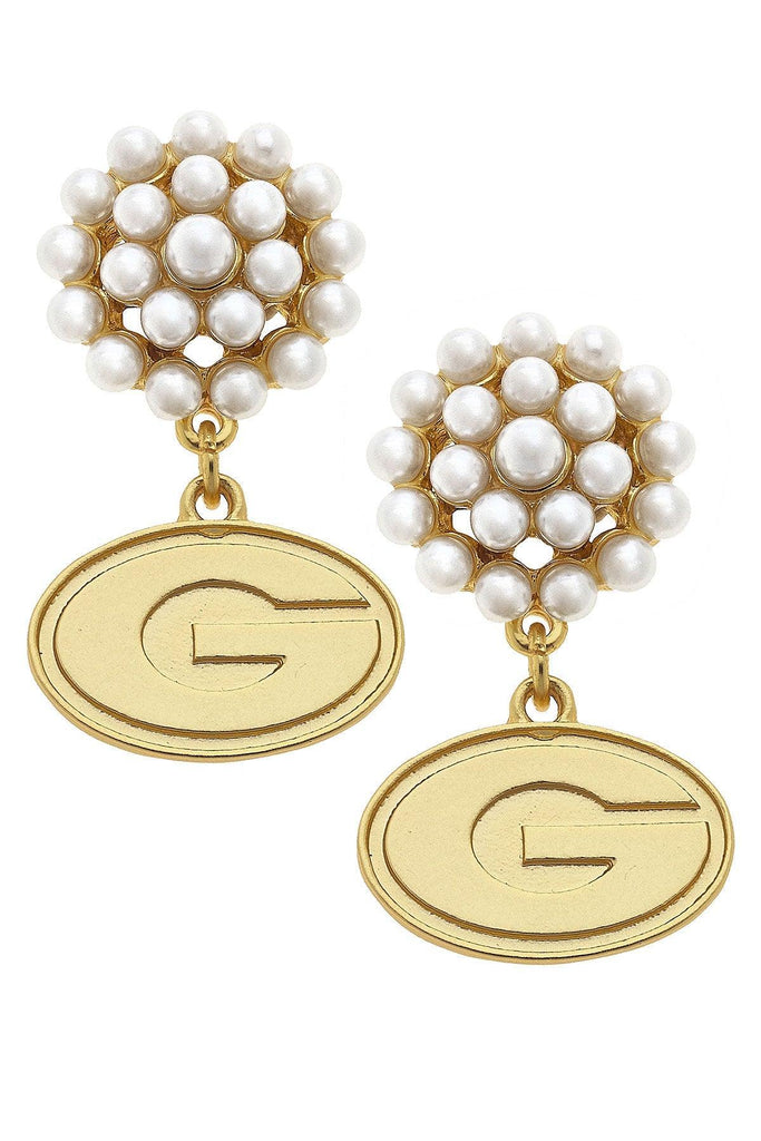 Georgia Bulldogs Pearl Cluster 24K Gold Plated Logo Earrings - Canvas Style