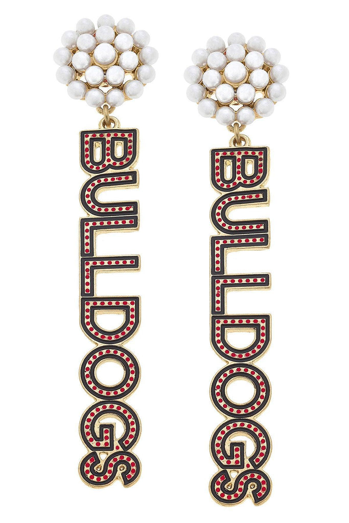 Georgia Bulldogs Pearl Cluster Dotted Enamel Drop Earrings - FINAL SALE - Canvas Style