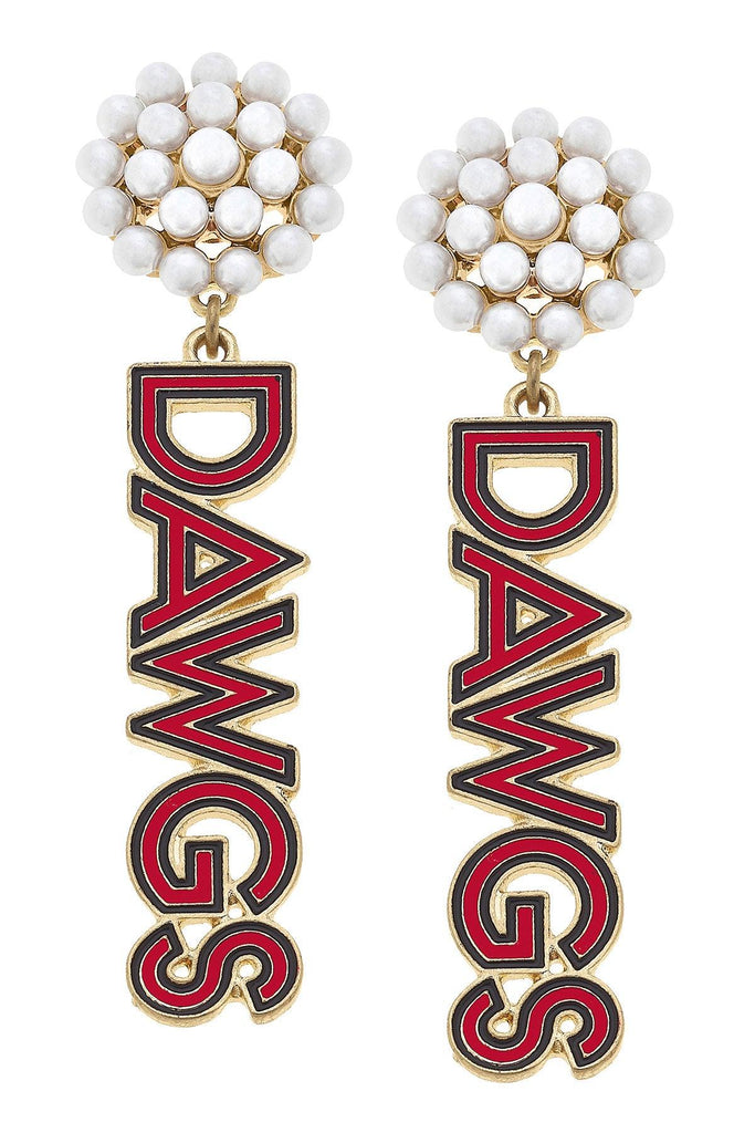 Georgia Bulldogs Pearl Cluster Outline Enamel Drop Earrings - Canvas Style