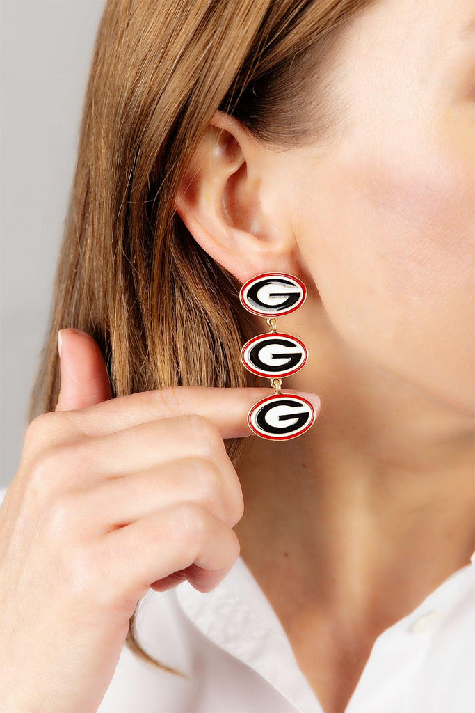 Georgia Bulldogs Triple Drop Enamel Earrings - Canvas Style