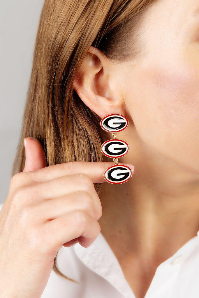 Georgia Bulldogs Triple Drop Enamel Earrings - FINAL SALE - Canvas Style