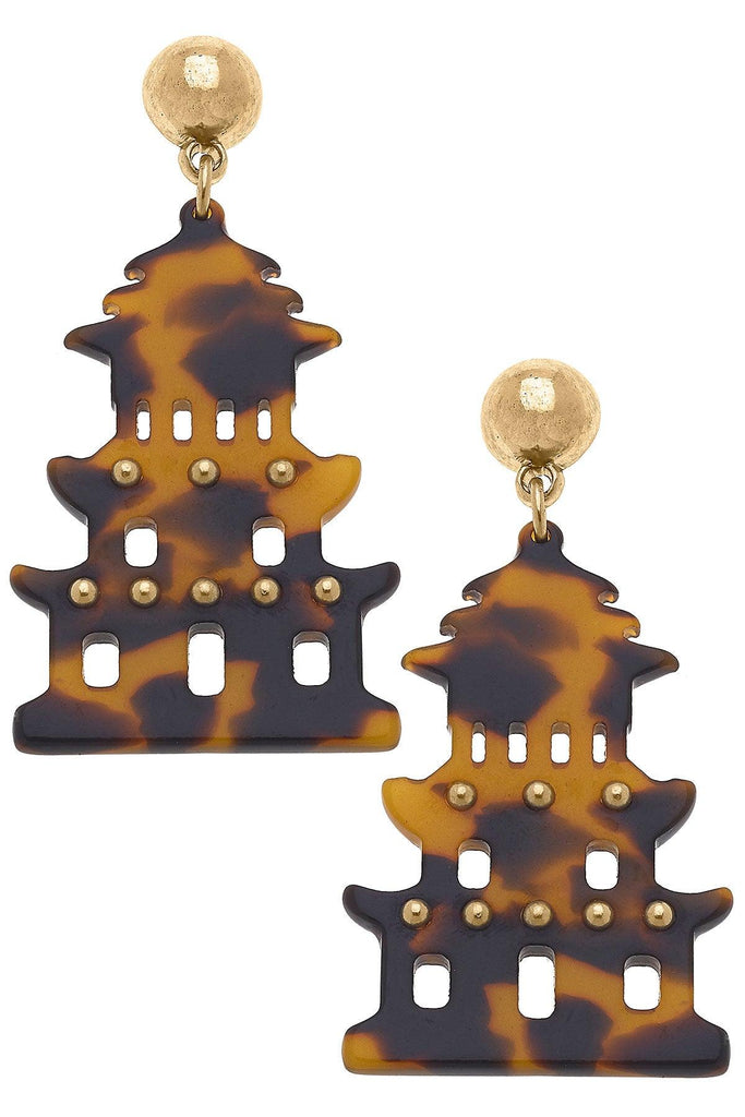 Gia Pagoda Resin Statement Earrings in Tortoise - Canvas Style