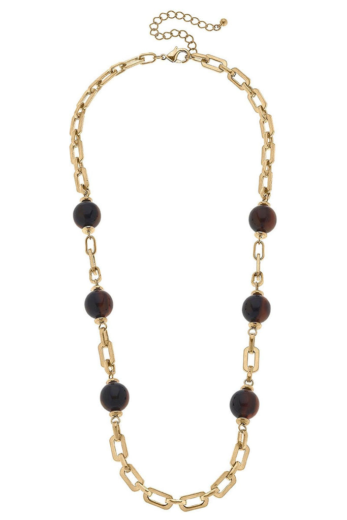 Gia Resin Ball Bead & Chain Link Necklace in Tortoise - Canvas Style