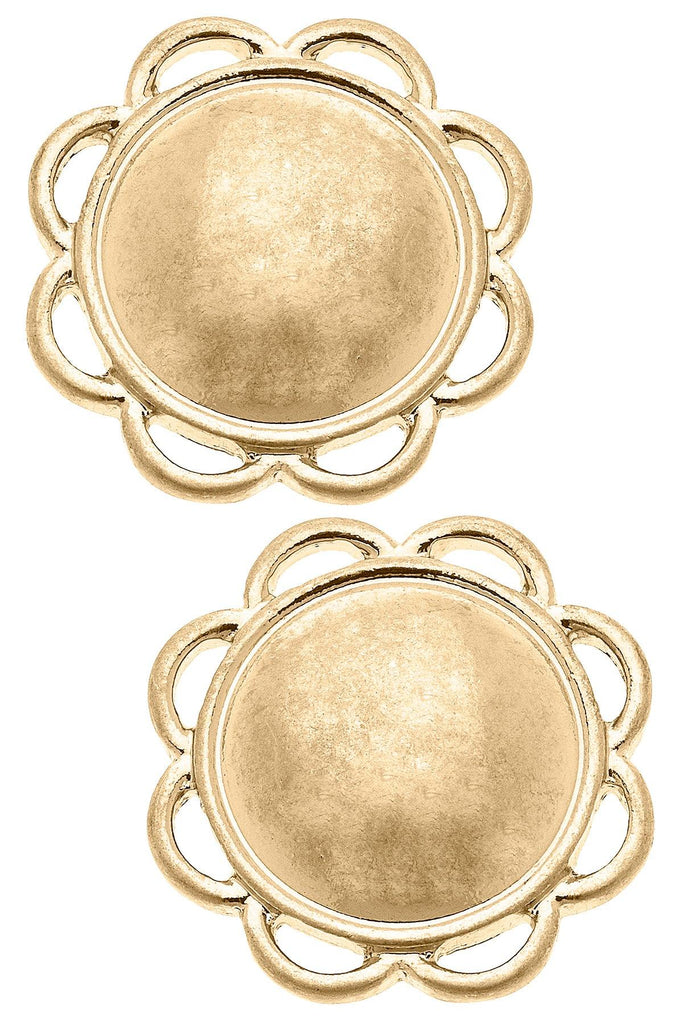 Gigi Flower Stud Earrings in Worn Gold - Canvas Style