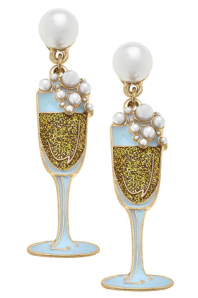 Glass of Bubbly Pearl Enamel Earrings - Canvas Style