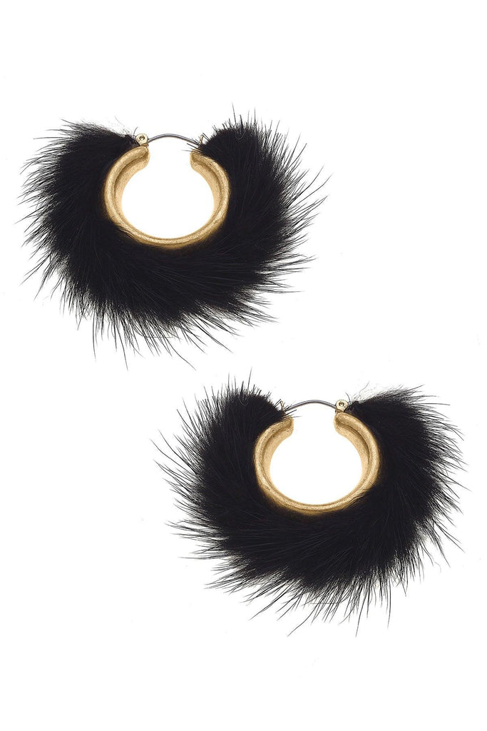 Glenda Faux Mink Hoop Earrings in Black - Canvas Style