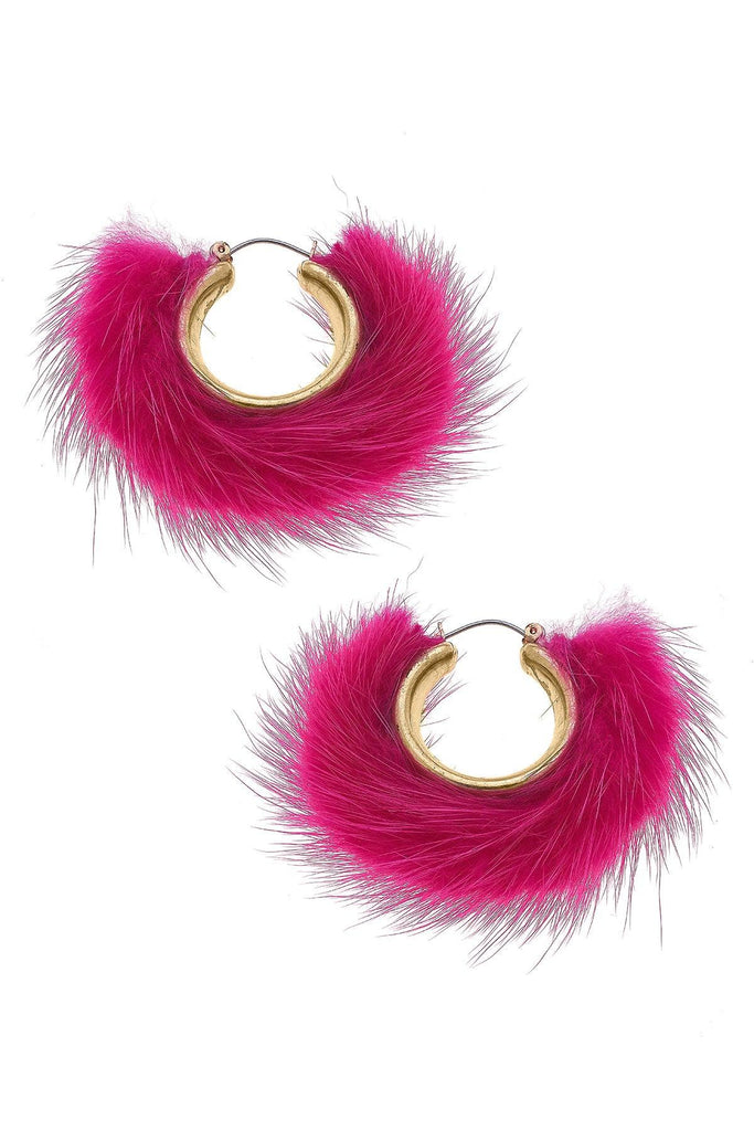 Glenda Faux Mink Hoop Earrings in Fuchsia - Canvas Style