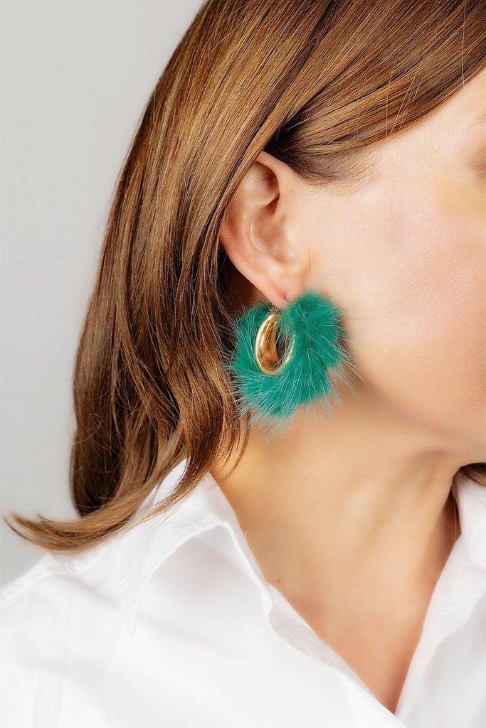 Glenda Faux Mink Hoop Earrings in Teal - Canvas Style