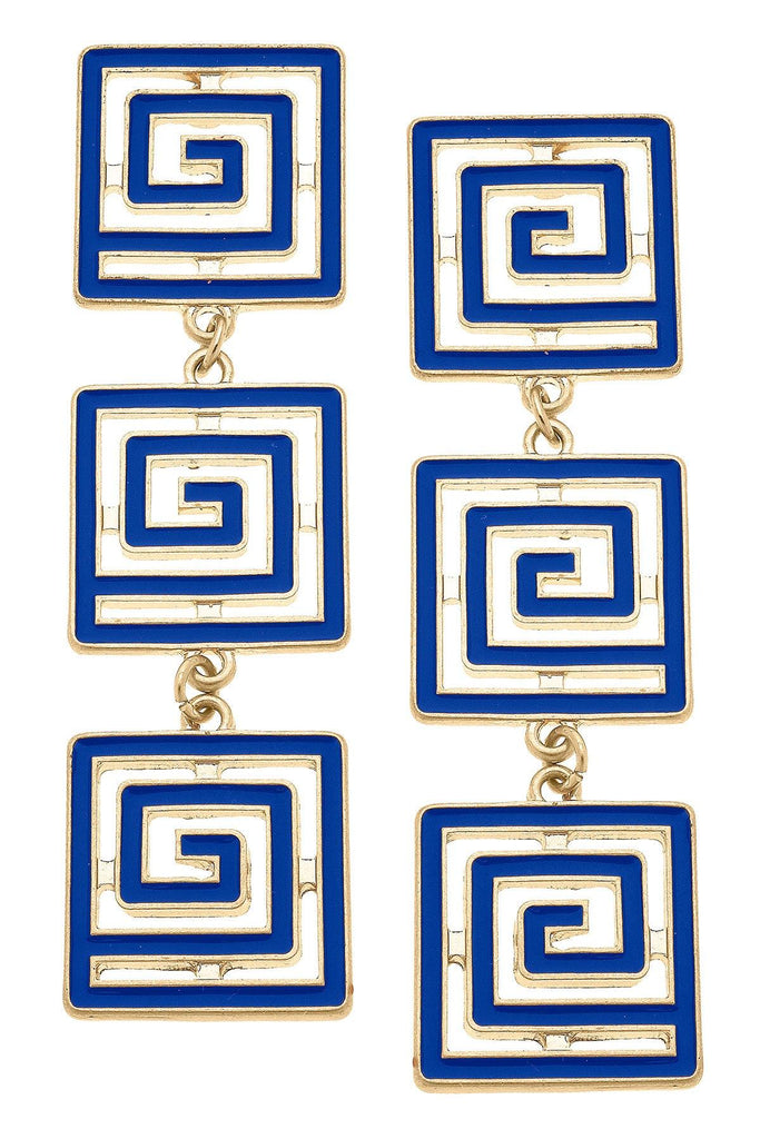 Gretchen Game Day Greek Keys Linked Enamel Earrings in Blue - Canvas Style