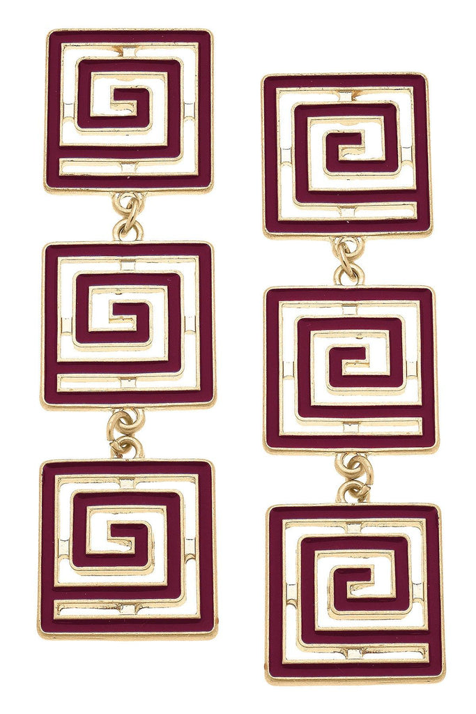 Gretchen Game Day Greek Keys Linked Enamel Earrings in Maroon - Canvas Style