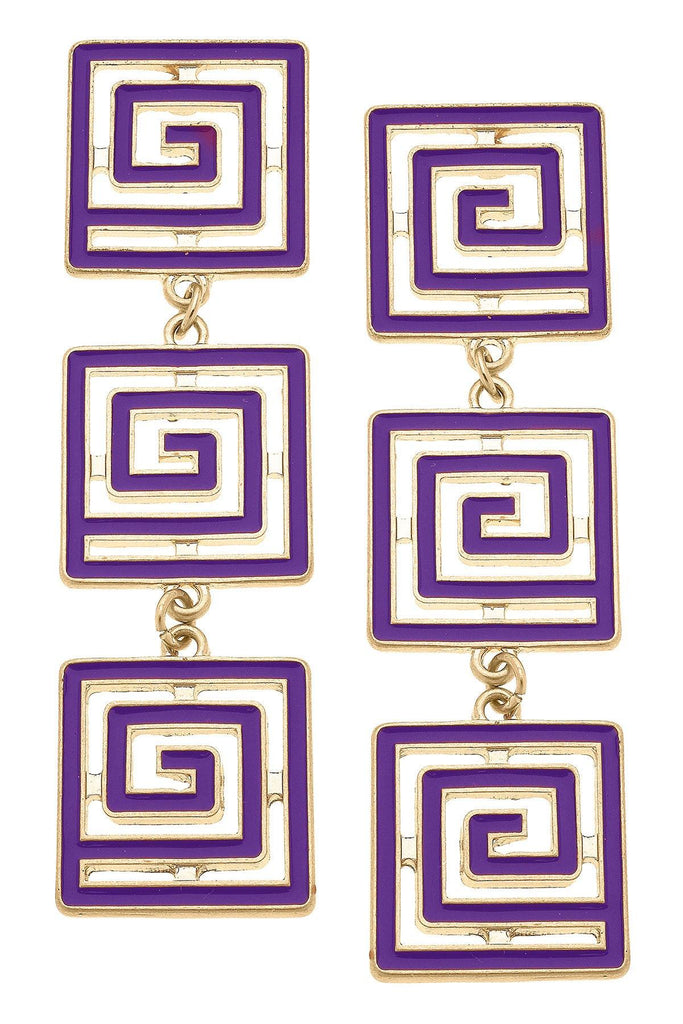 Gretchen Game Day Greek Keys Linked Enamel Earrings in Purple - Canvas Style