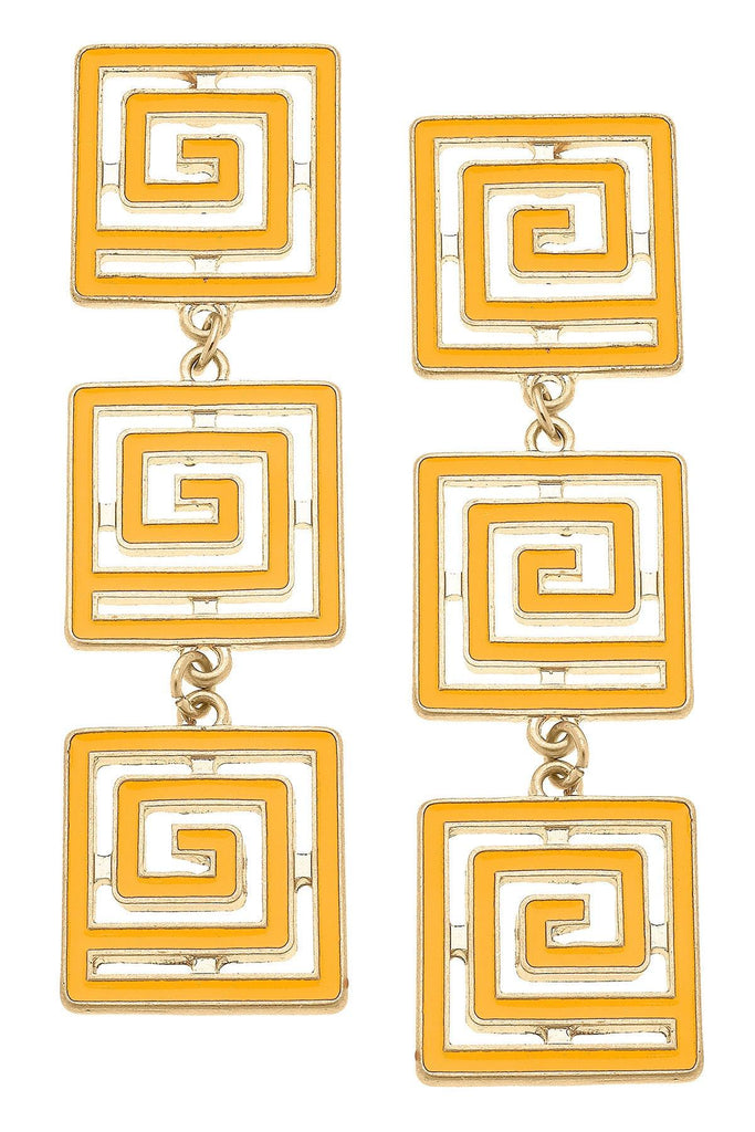 Gretchen Game Day Greek Keys Linked Enamel Earrings in Yellow - Canvas Style