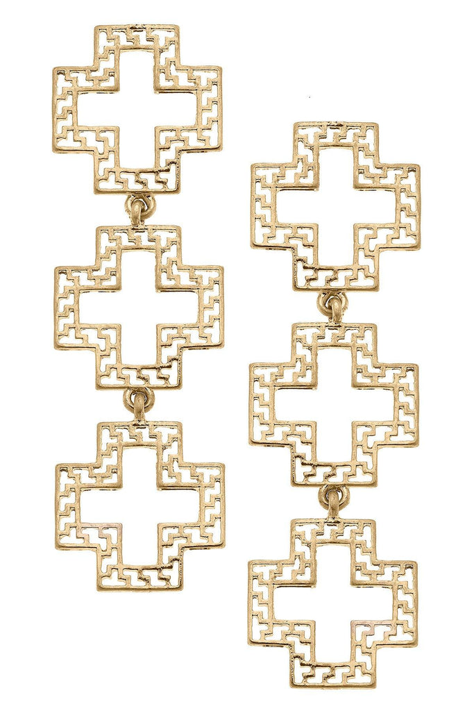 Gretchen Greek Keys Cross Linked Earrings in Worn Gold - Canvas Style