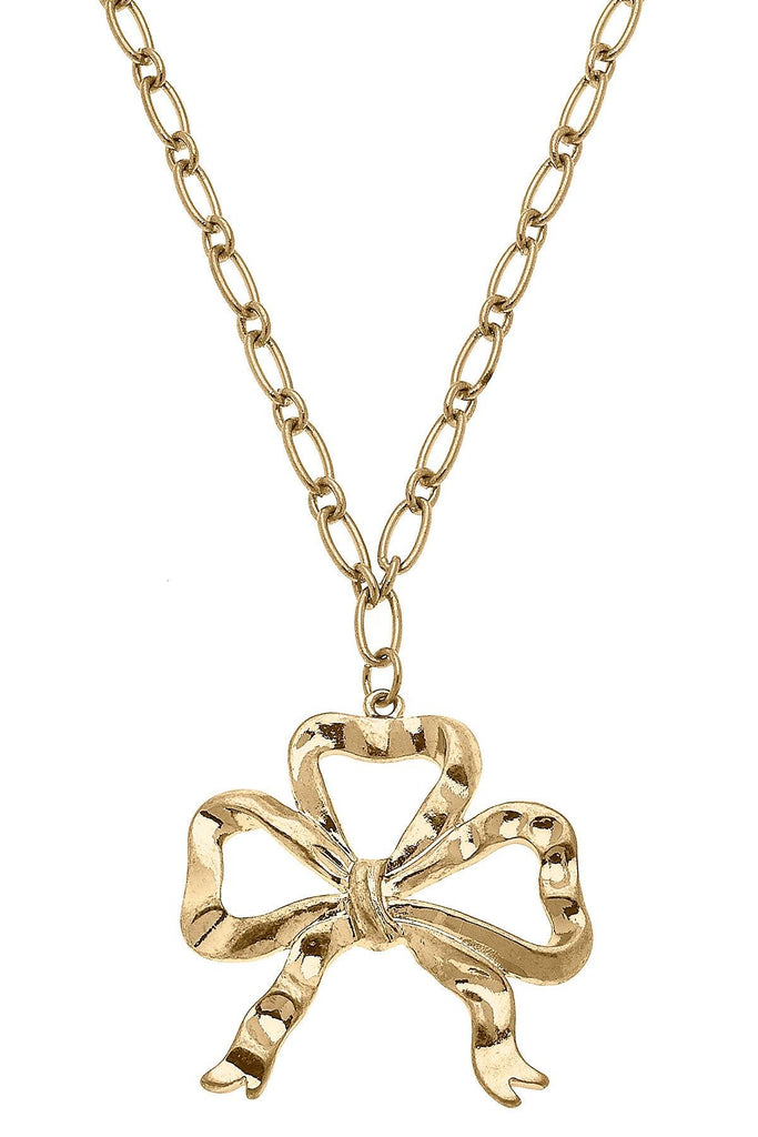 Greyson Bow Pendant Necklace in Worn Gold - Canvas Style