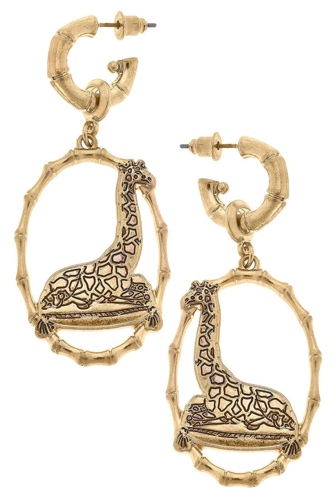 Gwen Giraffe Drop Hoop Earrings in Worn Gold - Canvas Style