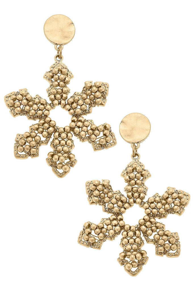 Gwyneth Beaded Snowflake Drop Earrings in Worn Gold - Canvas Style