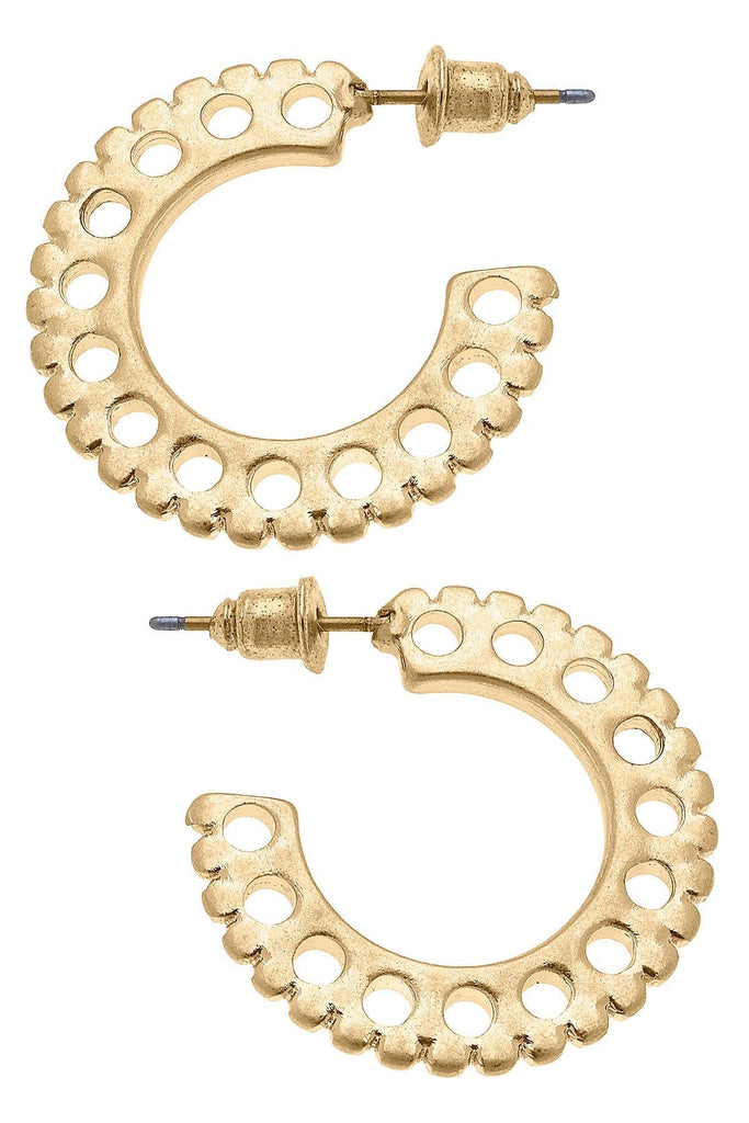 Hallie Scalloped Hoop Earrings in Worn Gold - Canvas Style