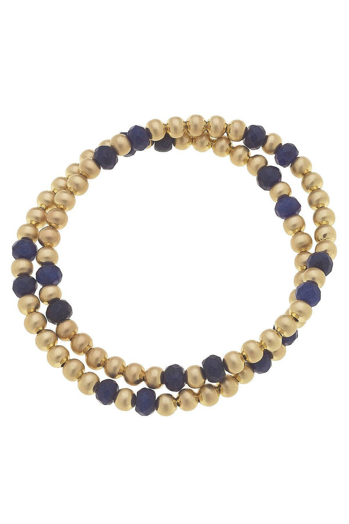 Hallie Semiprecious Ball Bead Stretch Bracelets (Set of 2) in Navy - Canvas Style