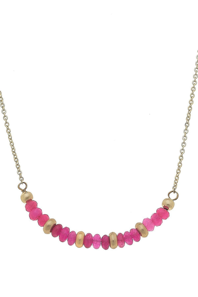 Hallie Semiprecious Beaded Crescent Necklace in Fuchsia - Canvas Style