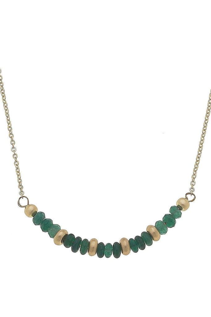 Hallie Semiprecious Beaded Crescent Necklace in Green - Canvas Style