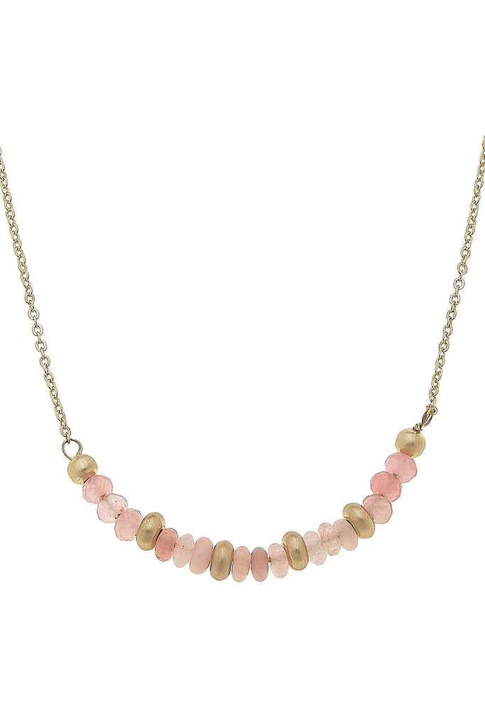 Hallie Semiprecious Beaded Crescent Necklace in Light Pink - Canvas Style