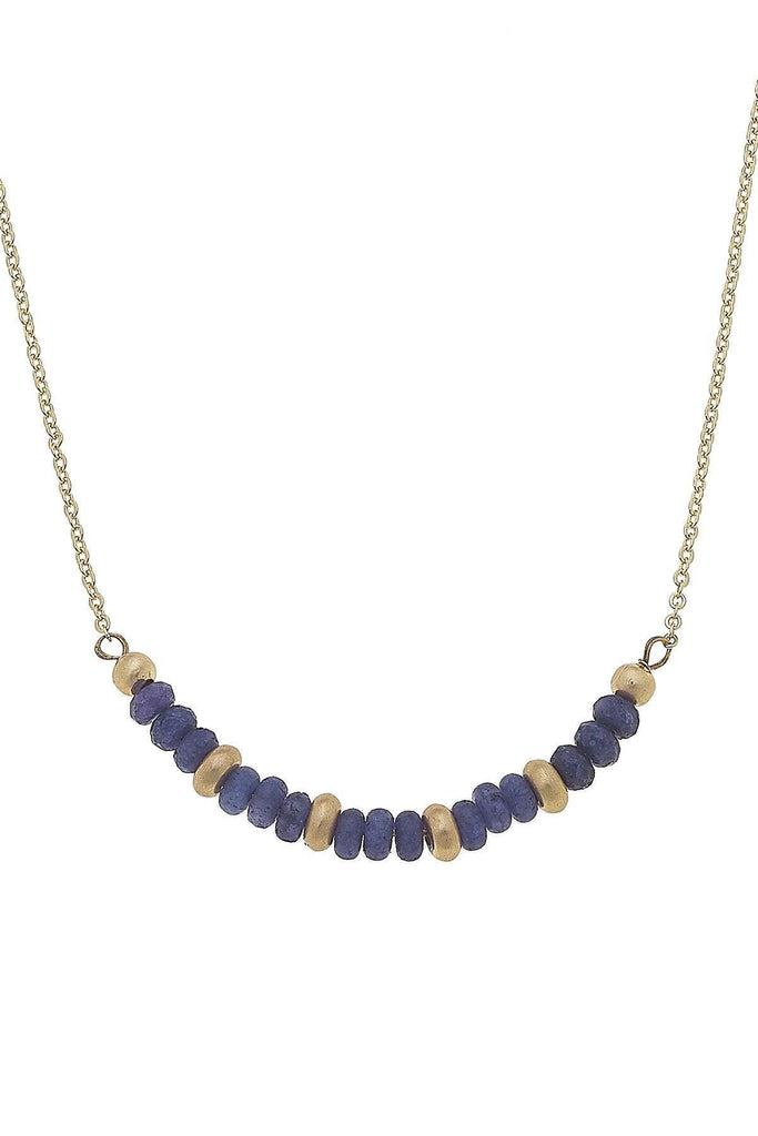 Hallie Semiprecious Beaded Crescent Necklace in Navy - Canvas Style