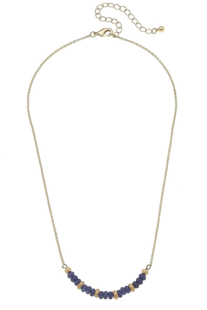 Hallie Semiprecious Beaded Crescent Necklace in Navy - Canvas Style