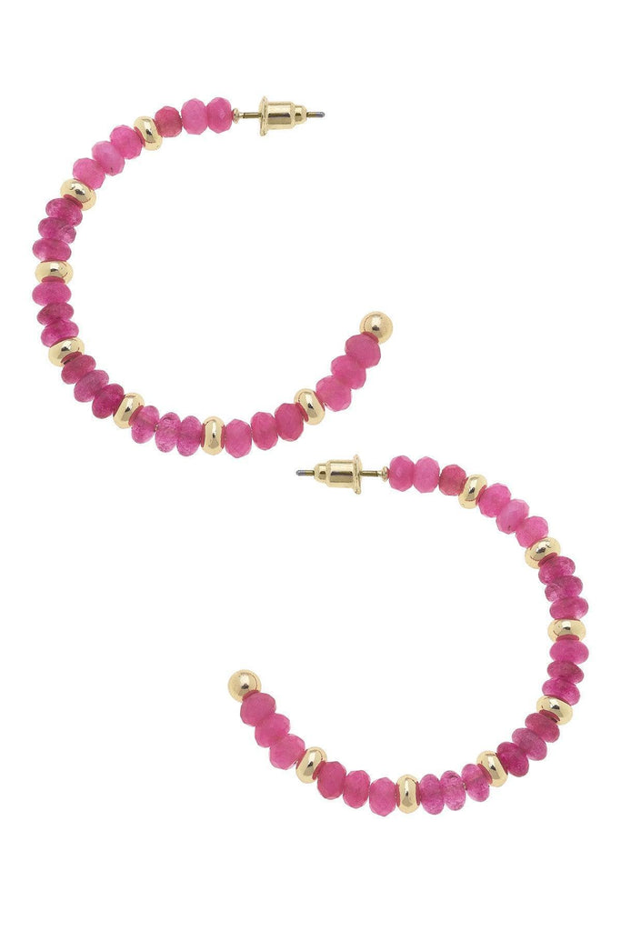 Hallie Semiprecious Beaded Hoop Earrings in Fuchsia - Canvas Style