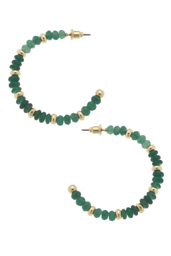 Hallie Semiprecious Beaded Hoop Earrings in Green - Canvas Style