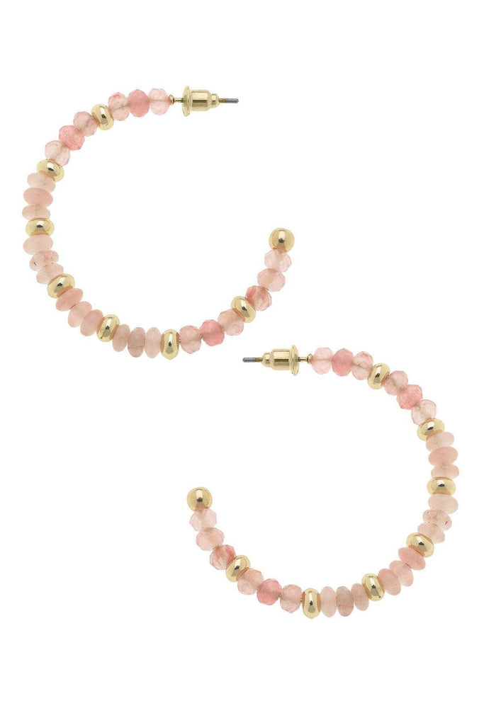 Hallie Semiprecious Beaded Hoop Earrings in Light Pink - Canvas Style