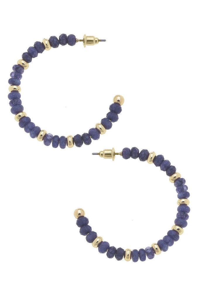 Hallie Semiprecious Beaded Hoop Earrings in Navy - Canvas Style