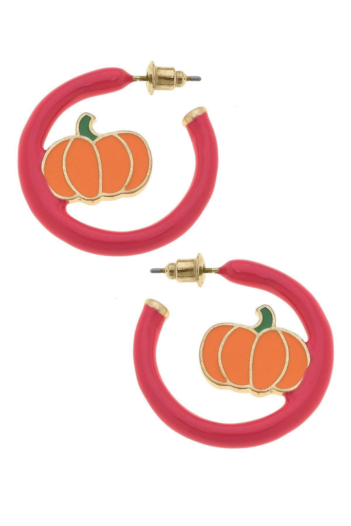 Halloween Enamel Pumpkin Patch Hoop Earrings - Canvas Style