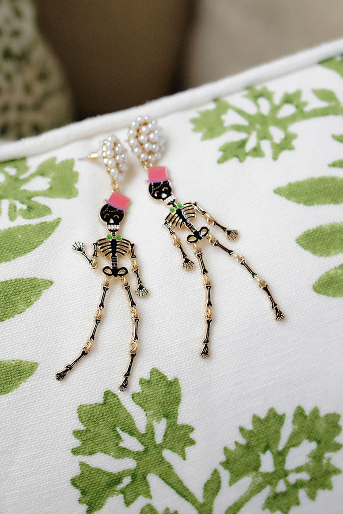 Halloween Enamel Skeleton Earrings in Black & Pink - Canvas Style
