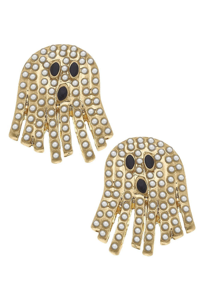 Halloween Ghost Pearl Studded Stud Earrings in Ivory - Canvas Style