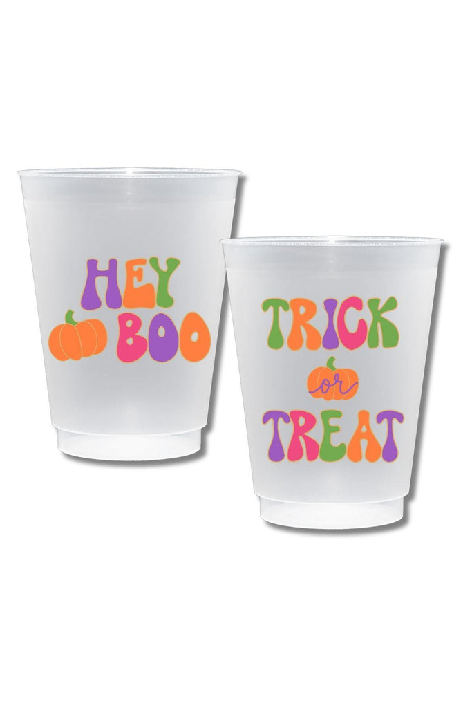 Halloween Hey Boo Trick or Treat Double Sided Shatterproof Frost Flex Plastic Cups (Set of 10) - Canvas Style