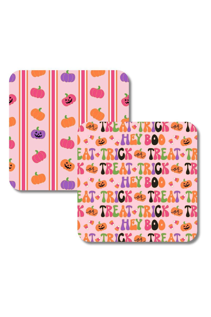 Halloween Hey Boo Trick or Treat Double-Sided Thick Paper Coasters (Set of 8) - Canvas Style