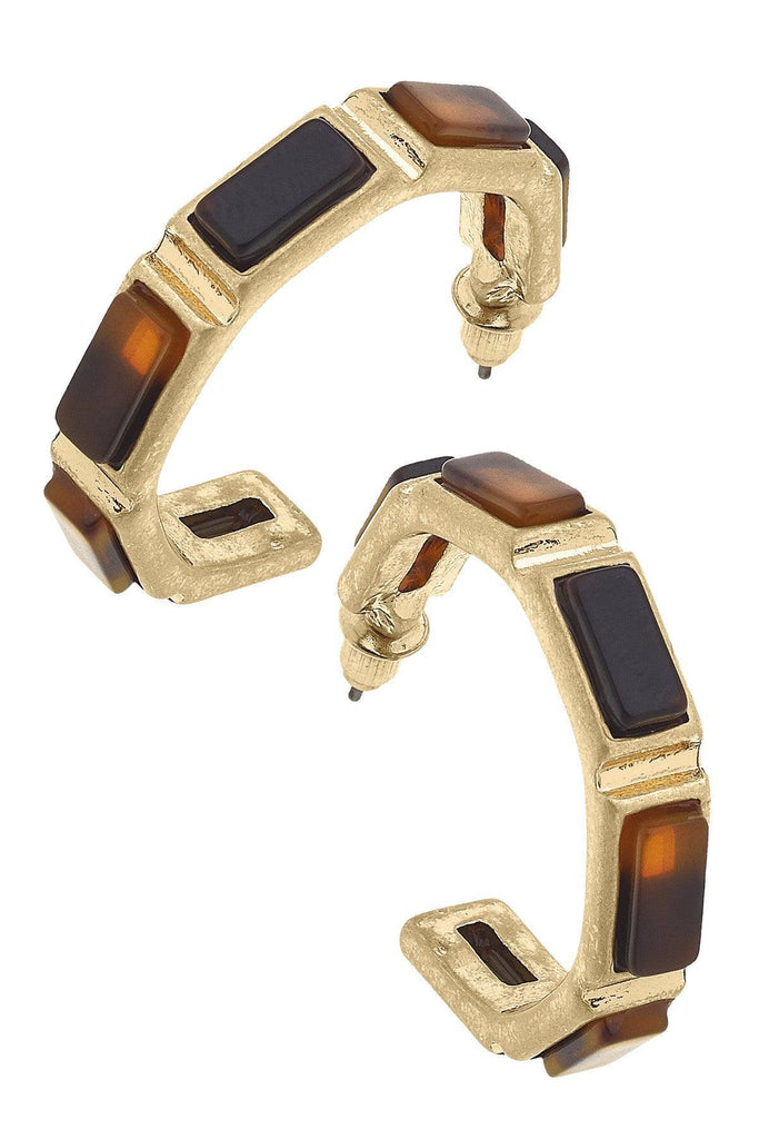 Halston Tortoise Hoop Earrings in Worn Gold - Canvas Style