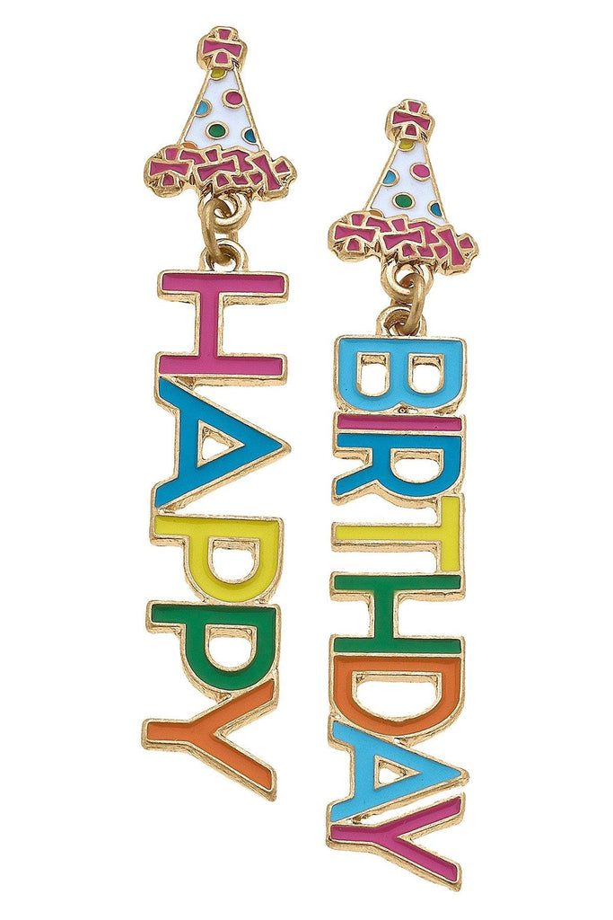 Happy Birthday Enamel Earrings - Canvas Style