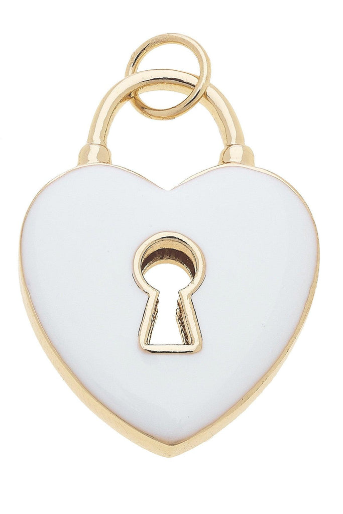 Heart Shaped Padlock Enamel Charm in White - Canvas Style