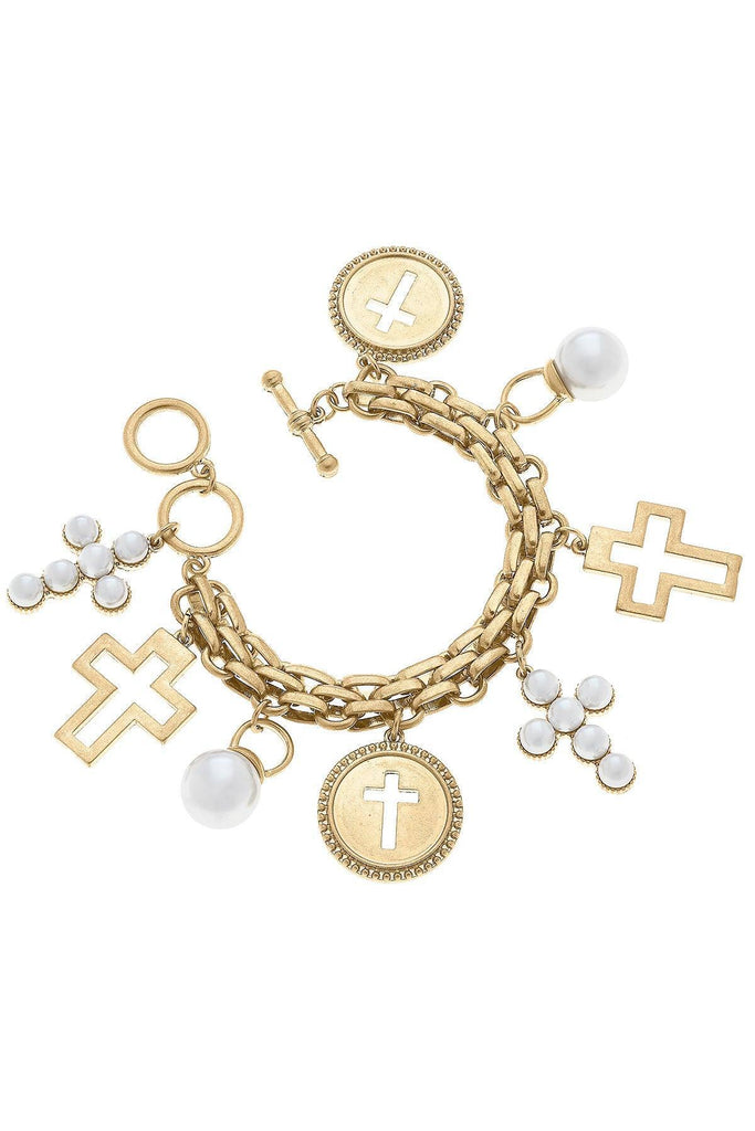 Heaven Cross Charm Bracelet in Worn Gold - Canvas Style