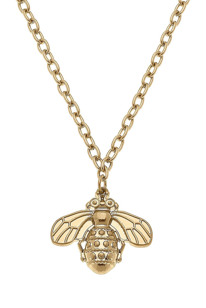 Helena Bee Charm Necklace in Worn Gold - Canvas Style