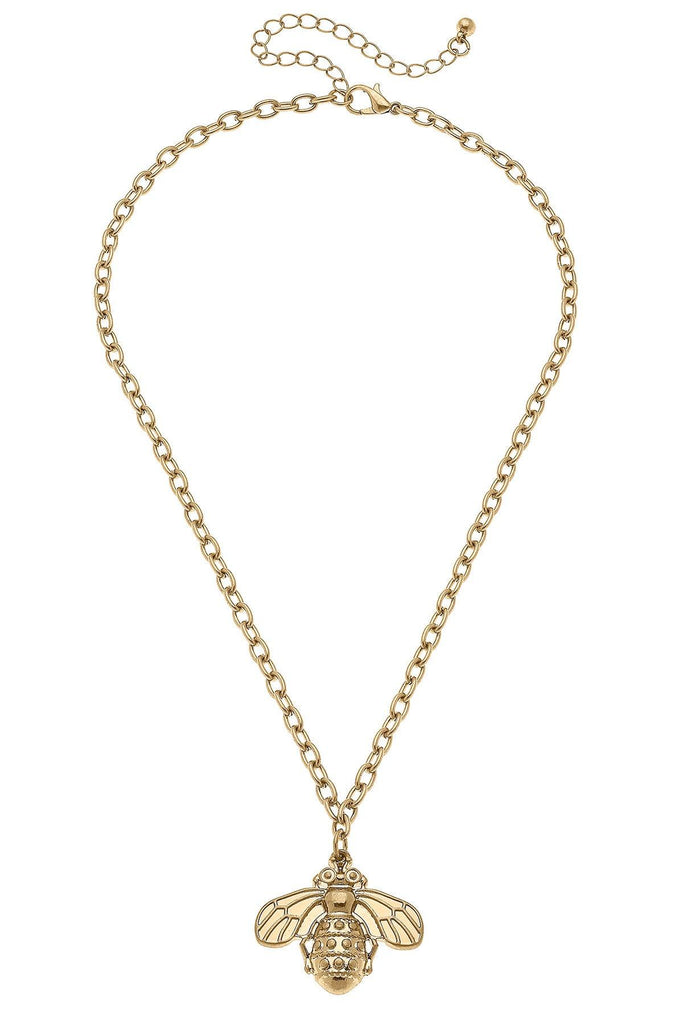 Helena Bee Charm Necklace in Worn Gold - Canvas Style