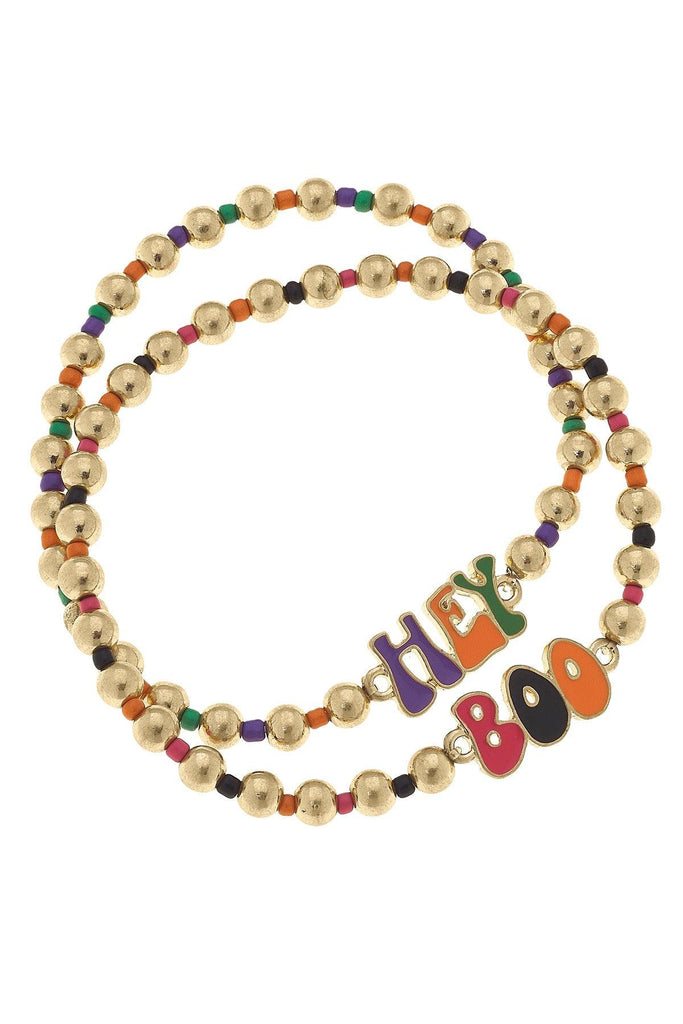 Hey Boo Enamel & Ball Bead Halloween Stretch Bracelets (Set of 2) - Canvas Style