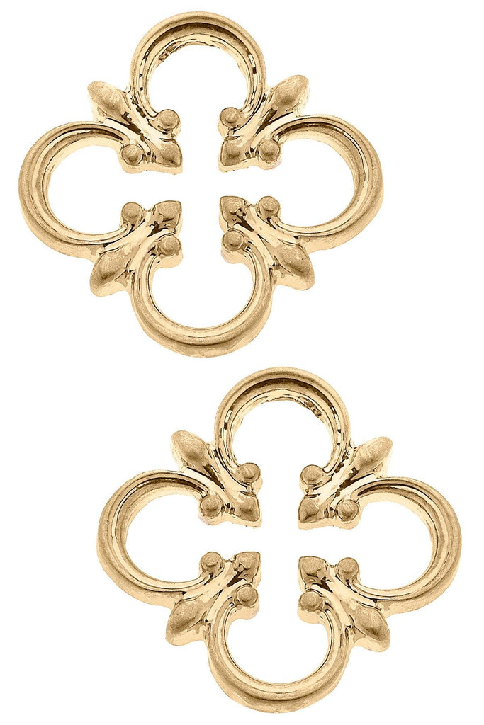 Hilde Open Quatrefoil Stud Earrings in Worn Gold - Canvas Style