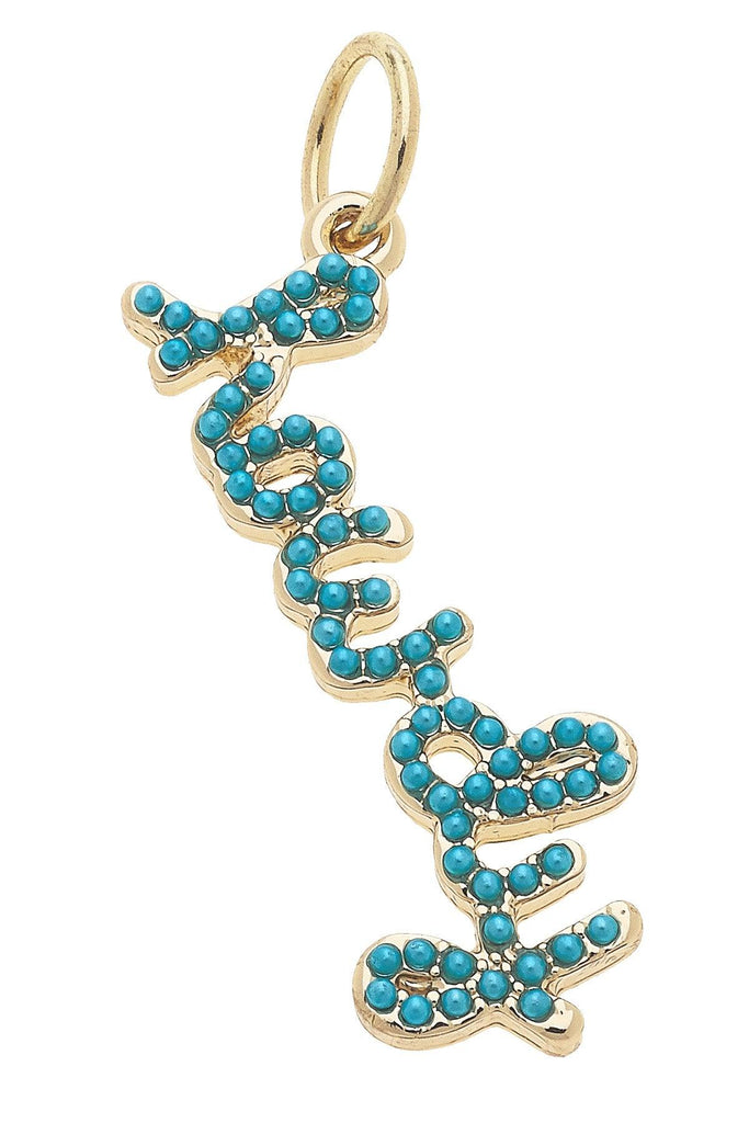 "Howdy" Turquoise-Studded Script Charm - Canvas Style