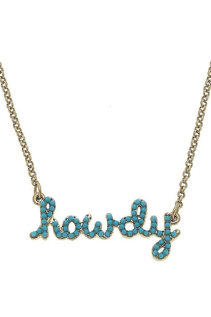 Howdy Turquoise Studded Script Necklace - Canvas Style