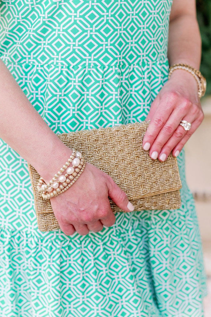 Iliana Ribbed Metal Ball Bead Stretch Bracelet Stack in Worn Gold - Set of 3 - Canvas Style