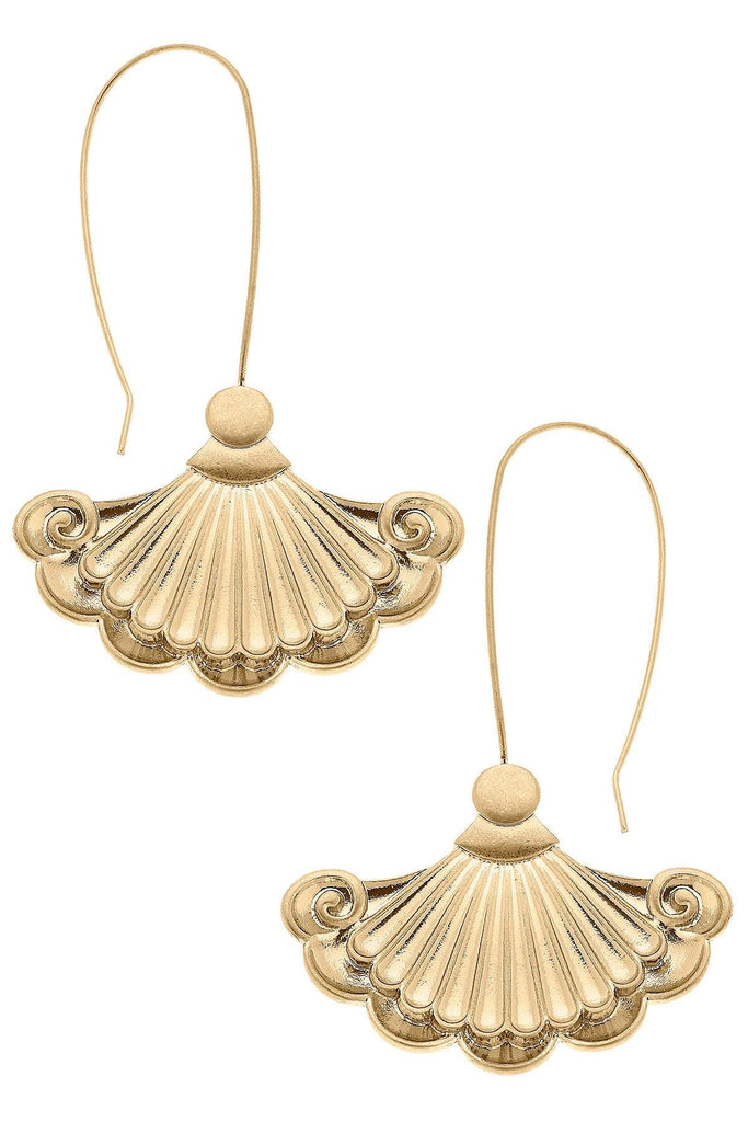 Inès French Fan Statement Earrings in Worn Gold - Canvas Style